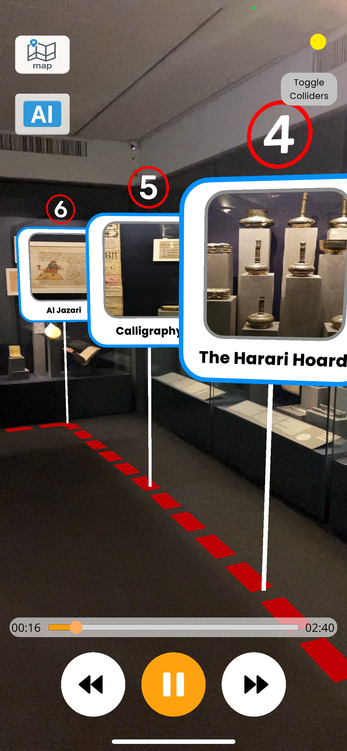 Artifacta visitor application showing augmented reality museum guidance